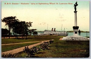 Postcard Ogdensburg Wharf NY c1915 R. & O. Steamer Rochester St. Lawrence River