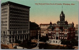 Postcard Winnipeg Manitoba c1910s City Hall and Union Bank of Canada