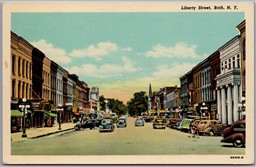 Postcard Bath New York c1948 Liberty Street Old Cars Shops Signs Steuben County