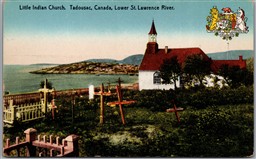 Postcard Tadousac Quebec Little Indian Church Lower St. Lawrence River Cemetery