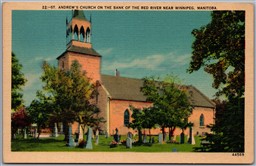 Postcard Winnipeg Manitoba St. Andrew's Church on Bank of Red River Cemetery