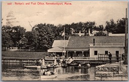 Postcard Kennebunkport Maine c1909 Norton's and Post Office Boating Scenic View