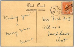 Postcard Split Ring Duplex Cancel c1925 Vineland Ontario to Markham ONT