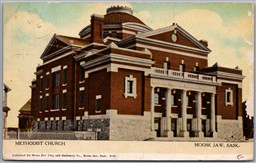 Postcard Moose Jaw Saskatchewan c1909 Methodist Church RPO Cancel