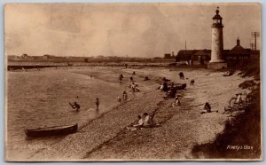 Postcard RPPC c1910s Kingston by Sea UK Lighthouse Beach Bicycle Shoreham Sussex