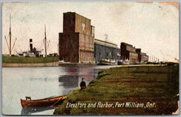 Postcard Fort William Ontario c1907 Elevators and Harbor RPO Cancel