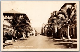 Postcard RPPC c1943 Honolulu Hawaii Bishop Street U.S. Navy Censor Passed