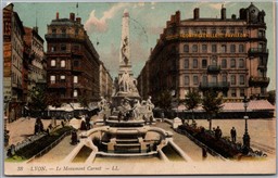 Postcard Lyon France Le Monument Carnot Fountain Street Scene
