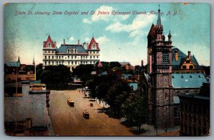 Postcard Albany NY c1909 State St. State Capitol & St. Peters Episcopal Church