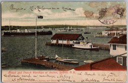 Postcard Sydney Nova Scotia 1906 British and French Warships at Anchor *as is*