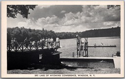Postcard Windsor New York Sky Lake of Wyoming Conference Boat House & Docks