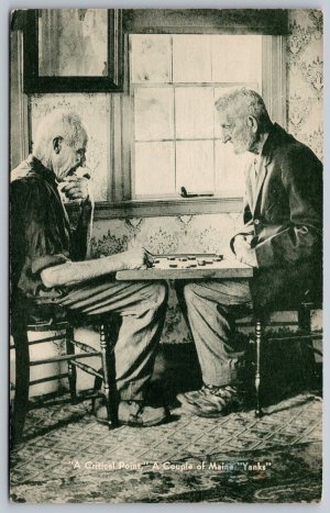 Postcard c1943 Men Playing Checkers A Crital Point A Couple Of Maine Yanks