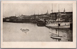 Postcard Calais Maine Waterfront Harbor View with Boats and Churches