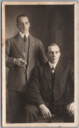 Postcard RPPC c1910s Watrous Saskatchewan Studio Photo Two Men by Geo. G. Moir