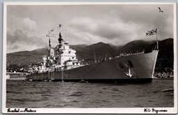Postcard RPPC Funchal Madeira Portugal HMS Vanguard British Warship