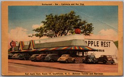 Postcard Southfields New York Red Apple Rest Route 17 Restaurant and Bus Stop