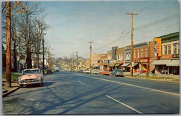 Postcard Monticello New York Broadway Avenue Classic Caars Shops Signs