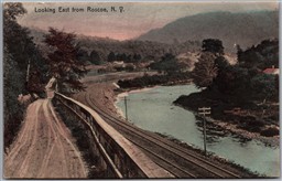 Postcard Roscoe New York Looking East from Roscoe Railroad Tracks Scenic View