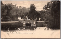 Postcard Canton Ohio c1905 West Lawn Cemetery The Lake by Rotograph