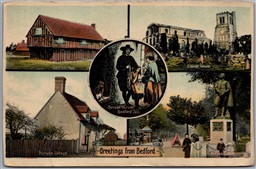 Postcard Bedford England c1908 Greetings from Bedford Multiview Bunyan