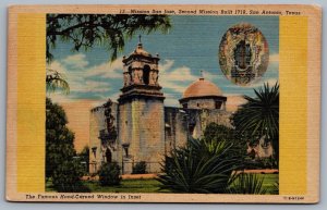 Postcard San Antonio TX c1940s Mission San Jose San Miguel de Aguayo Linen