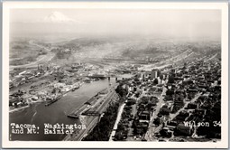 Postcard RPPC Tacoma Washington Aerial View of City and Mt. Ranier by Wilson