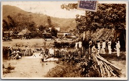 Postcard RPPC Philippines c1928 Cars Laundry Bathing Stamp Manila to Vancouver