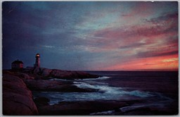 Postcard Peggy's Cove Nova Scotia c1973 Lighthouse Dawn Dusk Seascape