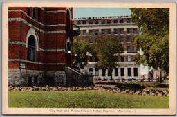 Postcard Brandon Manitoba City Hall and Prince Edward Hotel by PECo