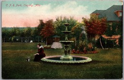 Postcard Calgary Alberta c1910s C.P.R. Park Fountain Women and Dog Stedman Bros