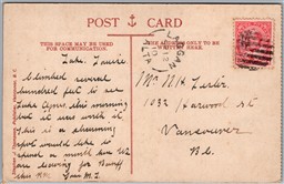 Postcard Split Ring Duplex Cancel 1910 Laggan Alberta to Vancouver BC Lake Agnes
