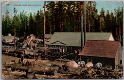 Postcard North Fork California c1910 Peckinpah Lumber Company Camp and Sawmill