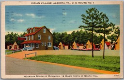Postcard Alberta Virginia 1938 Indian Village U.S. Route 1 Roadside Camp