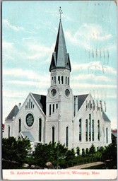 Postcard Winnipeg Manitoba 1907 St. Andrew's Presbyterian Church to Uxbridge Ont