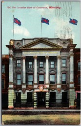 Postcard Winnipeg Manitoba c1910 The Canadian Bank of Commerce Flags