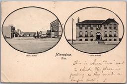 Postcard Minnedosa Manitoba c1906 Dual View Main Street & Public School