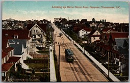 Postcard Vancouver British Columbia Looking up Davie Street from Denman Trolleys