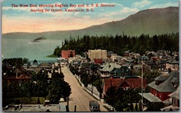 Postcard Vancouver BC The West End Showing English Bay & CPR Streamer for Orient
