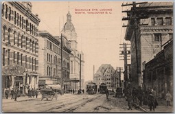 Postcard Vancouver British Columbia Granville Street Looking North Trolley Cars