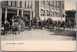 Postcard Elgin Illinois c1910s Fire Fighters Horse Drawn Wagons