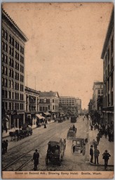 Postcard Seattle Washington c1910s Scene on Second Ave. Showing Savoy Hotel