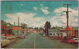 Postcard Clinton British Columbia c1959 Main Street Shell Gas Station Old Cars