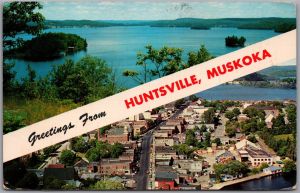 Postcard Greetings from Huntsville Ontario c1974 Dual View Muskoka District