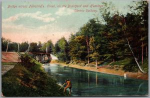 Postcard Brantford Hamilton Electric Railway Ontario Bridge at Fairchilds Creek 