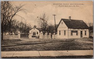 Postcard Mansfield Pennsylvania 1916 Smythe Park Fair Entrance by Coles Pharmacy