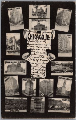 Postcard Chicago Illinois c1909 Mini Multi View Landmarks Buildings Monument