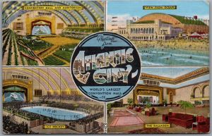Postcard Atlantic City New Jersey c1947 Multi Views Convention Hall Ice Hockey