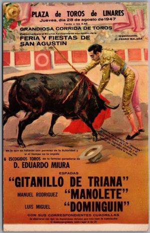 Postcard Linares Jaén Spain c1947 Manolete Death Bullfight Corrida de Toros