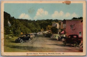 Postcard Muskoka Ontario Port Carling Business Section Old Cars by PECo