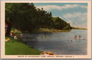 Postcard Orillia Ontario Beach at Couchiching Park Bathers Lake Simcoe County